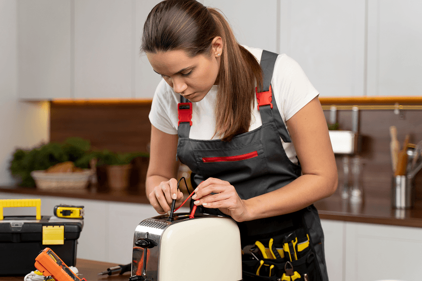 Professional working on appliance maintenance