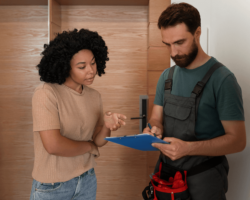A plumber is fixing a leaky faucet